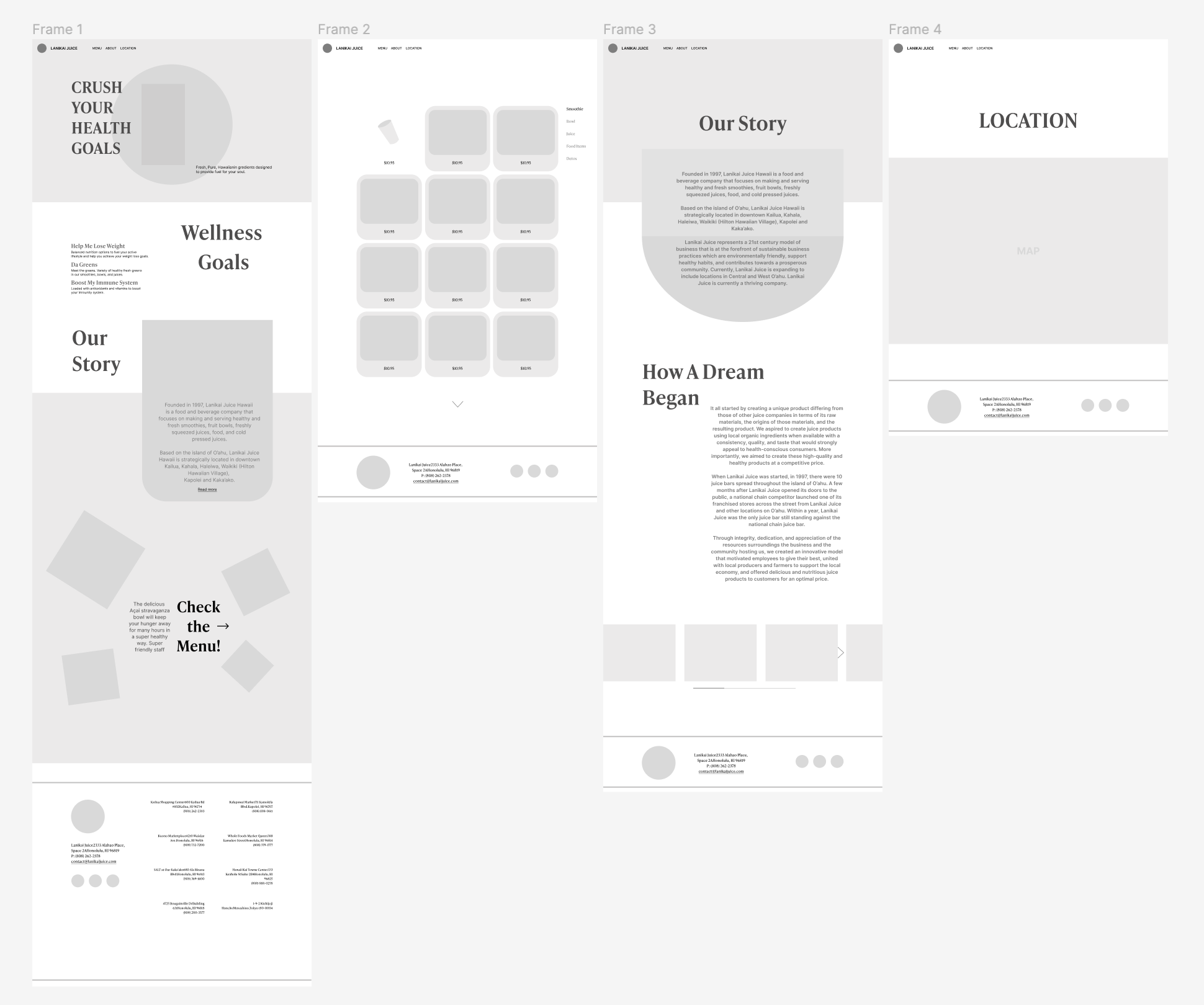 lanikai juice web site wireframe