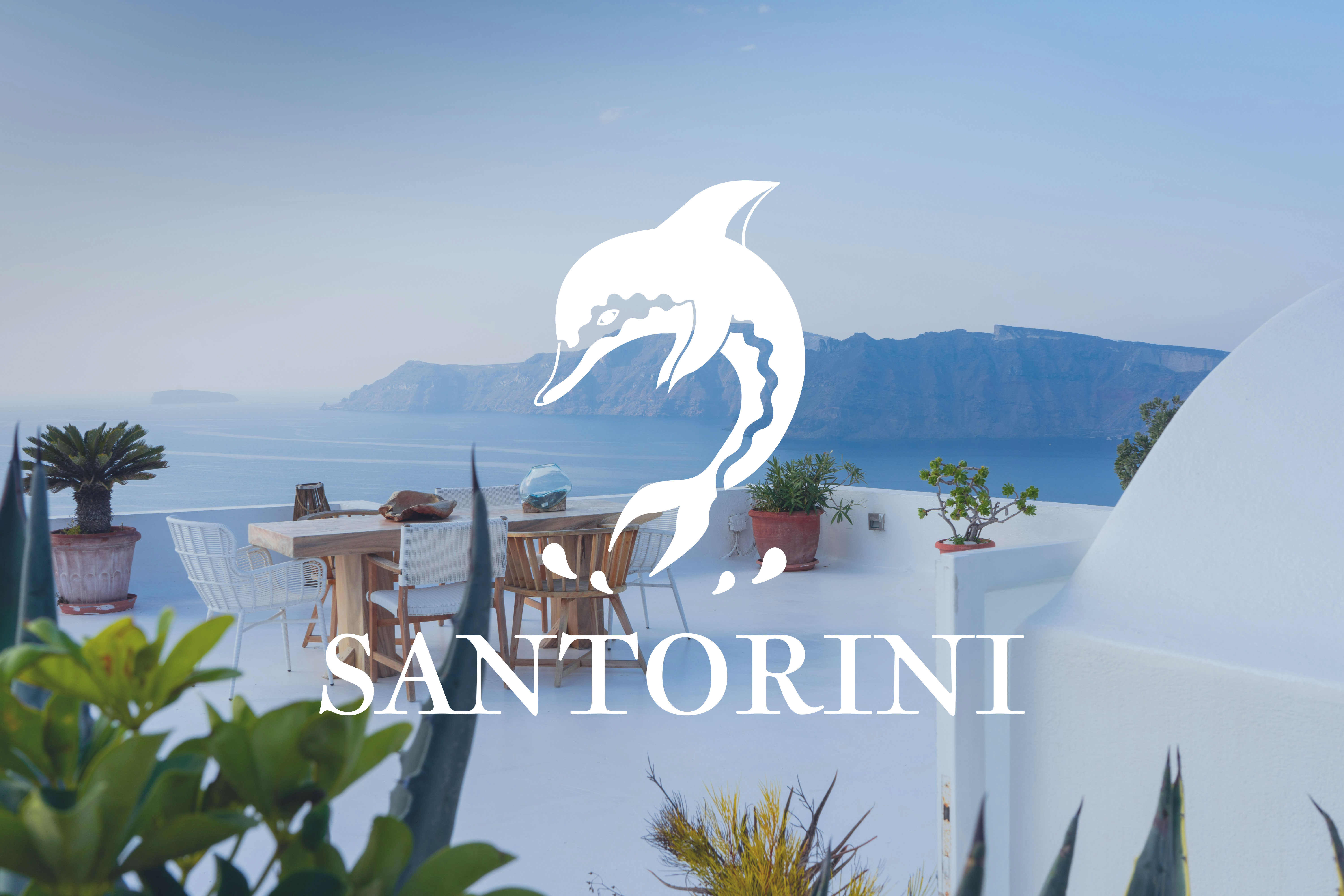 santorini logo on the santorini background